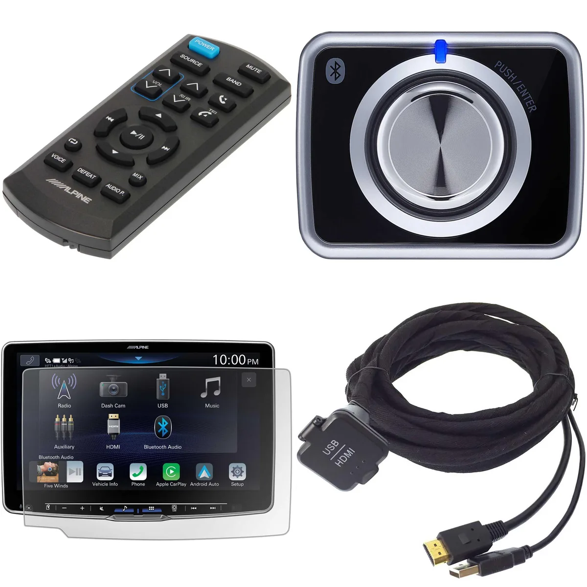 Alpine Alpine KCU-315UH 15' USB HDMI Cable Bundle with RUE-4360 Remote RUX-H02 Bass Knob KAE-HF11DA Protector — product photo