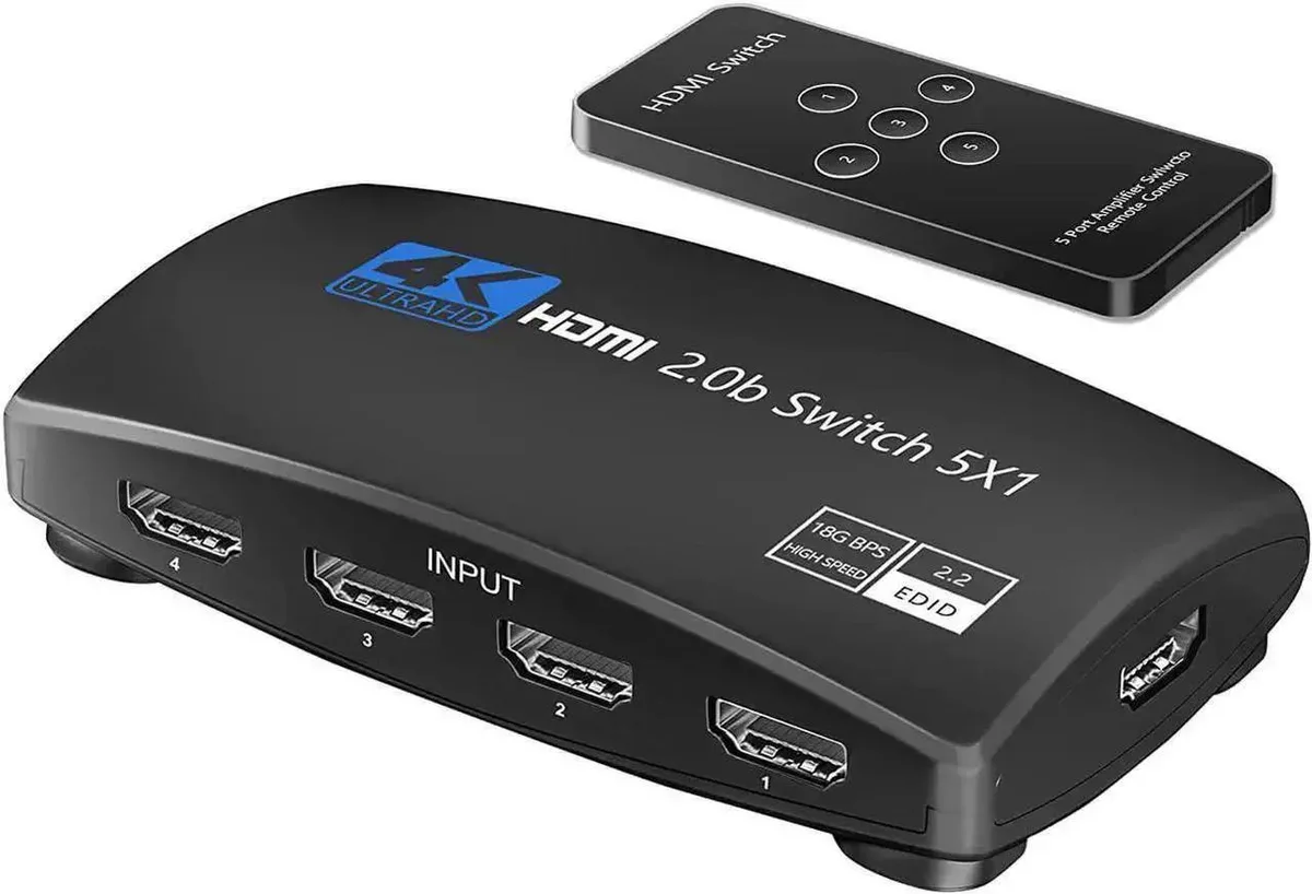 SMUGDESK SMUGDESK 5 Port HDMI 2.0b Switch 5 in 1 Out with IR Remote Control 4K@60Hz HDR HDCP 2.2 — product photo