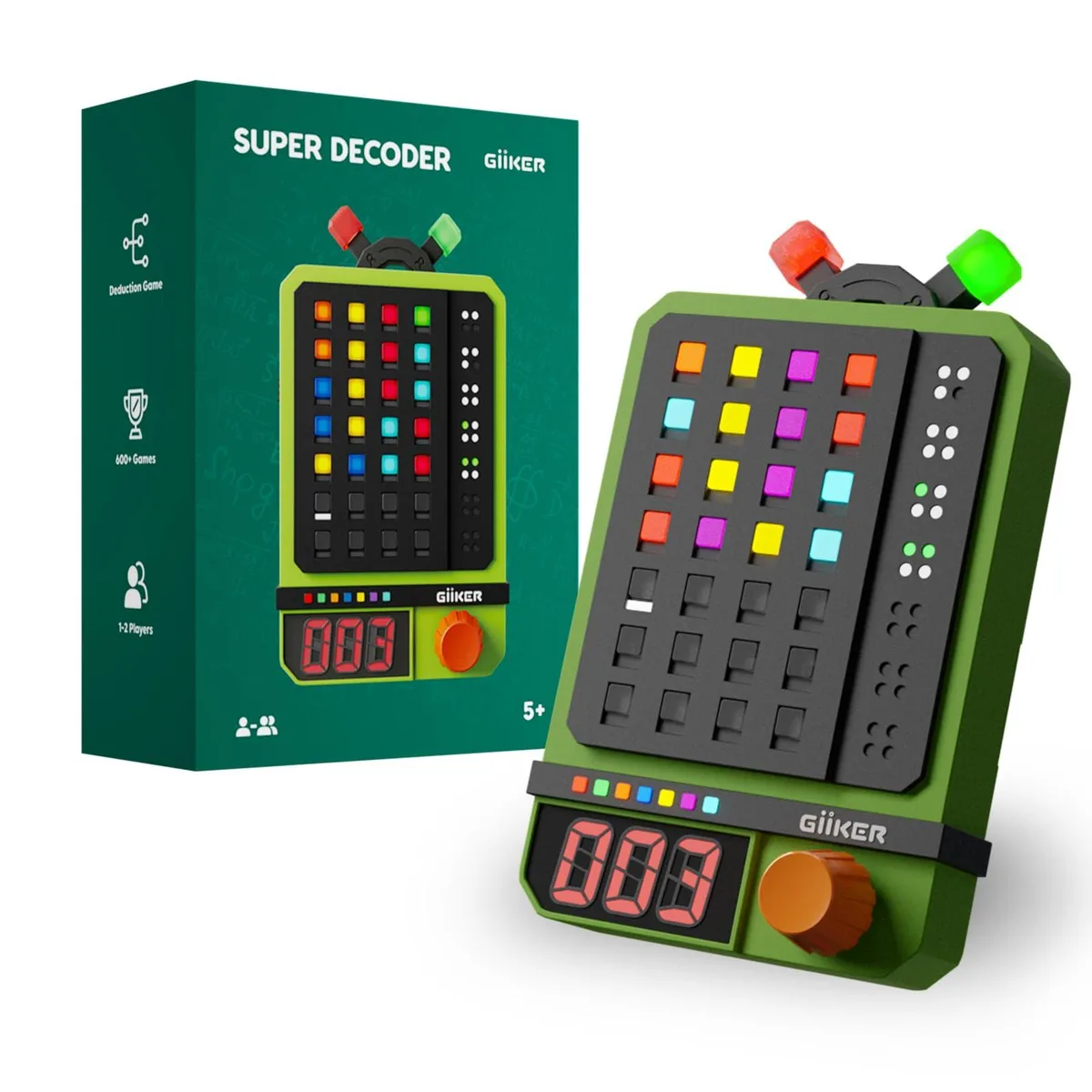 Green rectangular puzzle game with coloured blocks