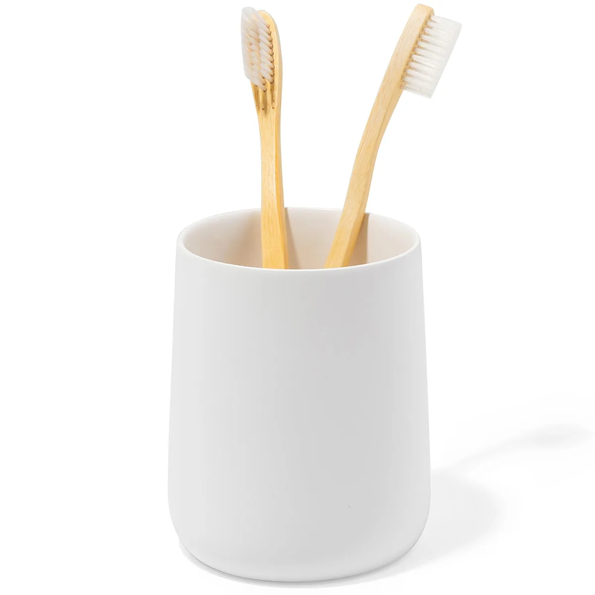 Round matte-white resin organiser with rubber base pads