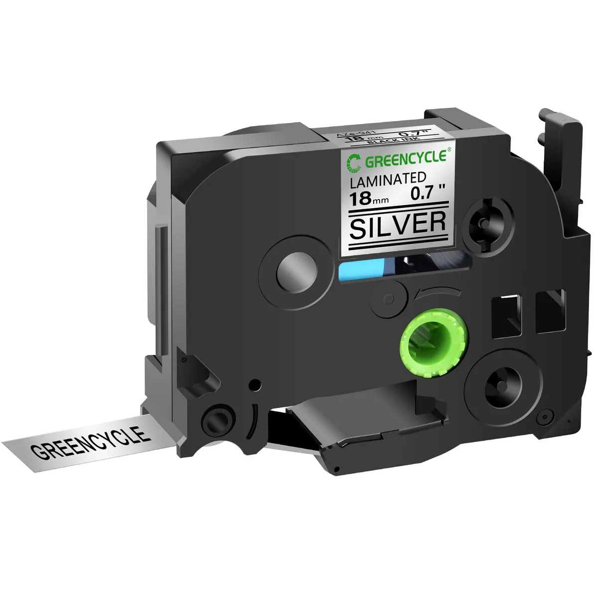 GREENCYCLE GREENCYCLE TZe-941 18mm Black on Silver Laminated Tape labelmaker — product photo