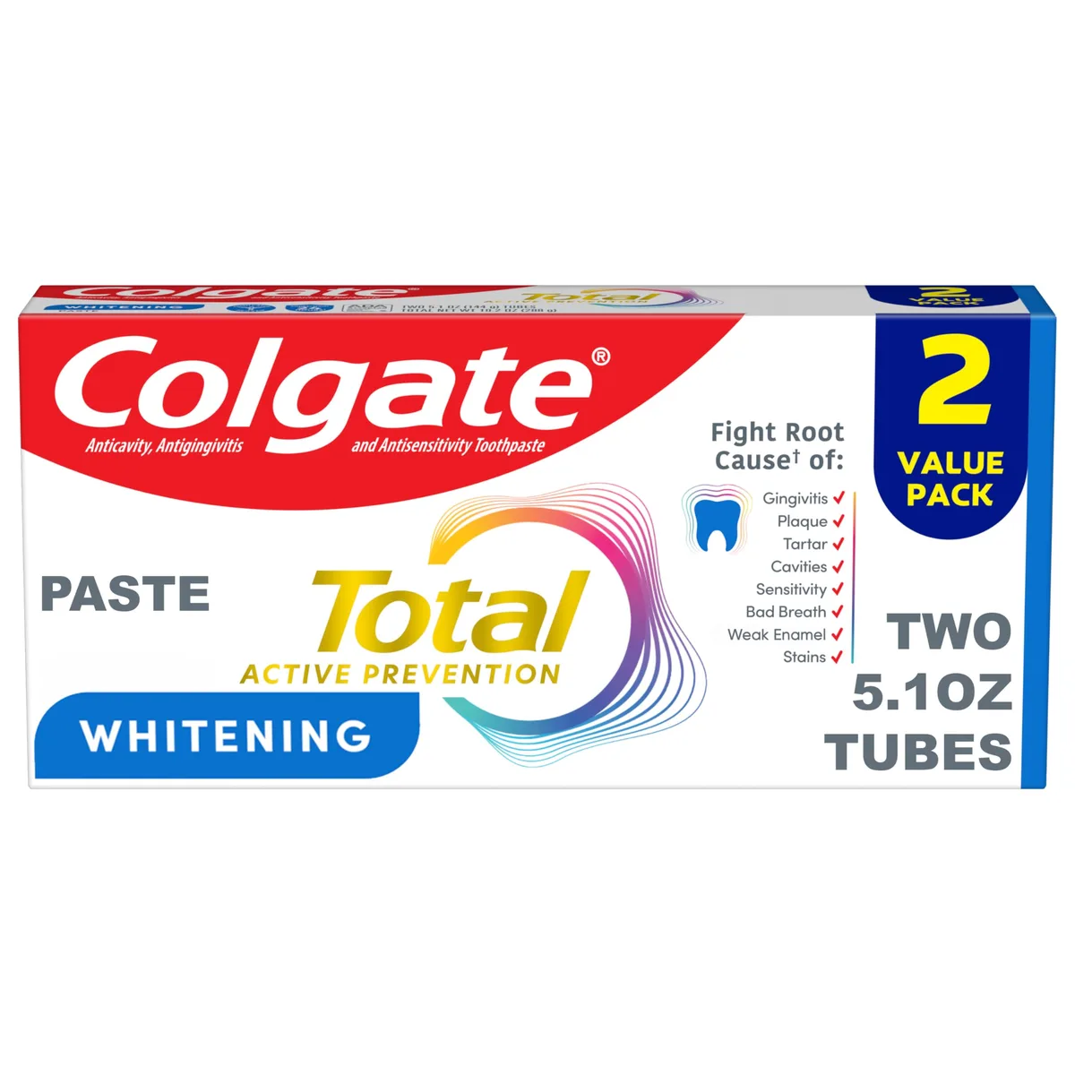 Two white 5.1 oz toothpaste tubes in mint packaging