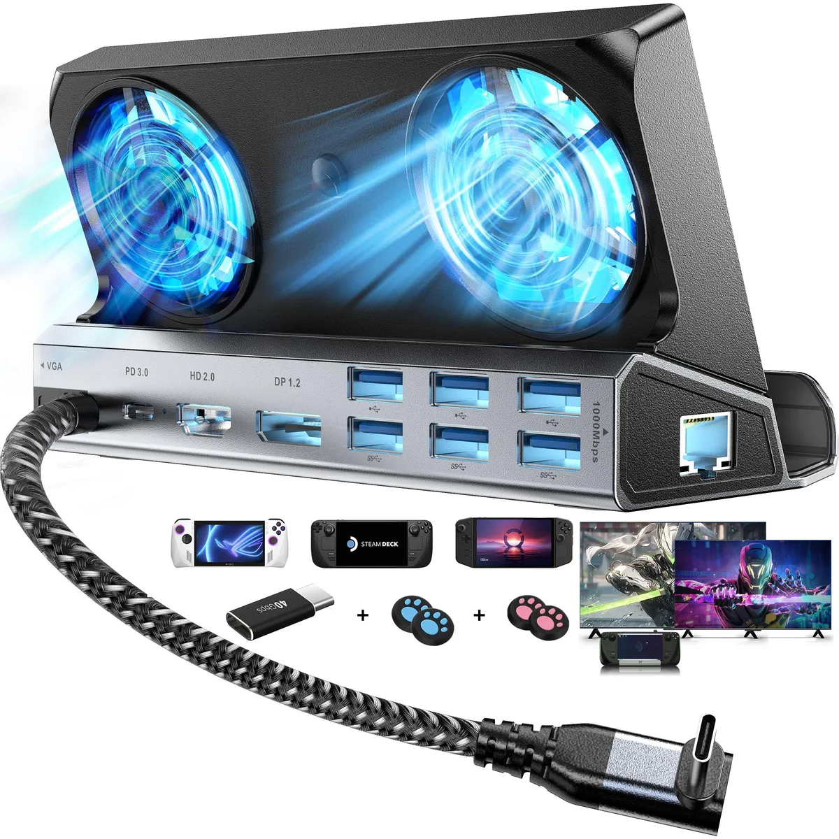 KEHIPI KEHIPI V262A 14-in-1 Docking Station with Dual RGB Fans — product photo