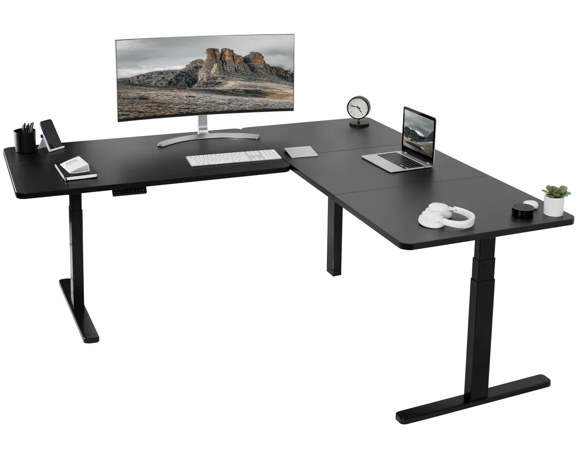 VIVO VIVO Electric Corner Standing Desk 77" x 71" Black Frame Black Tops — product photo
