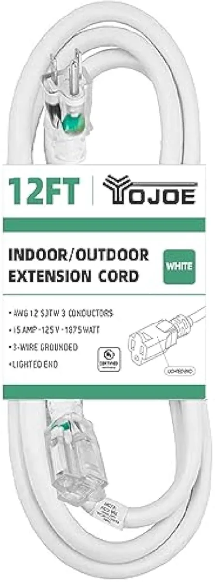 TAURKENAM TAURKENAM 12 ft white extension cord power adapter — product photo