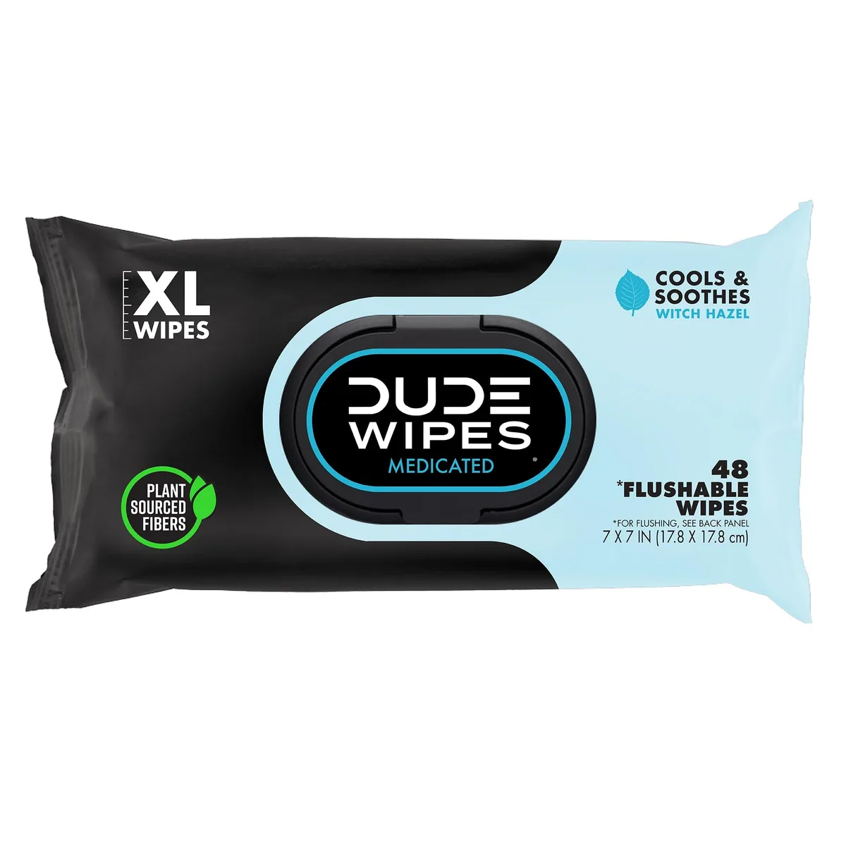 Rectangular white pack of 48 extra-large flushable wipes