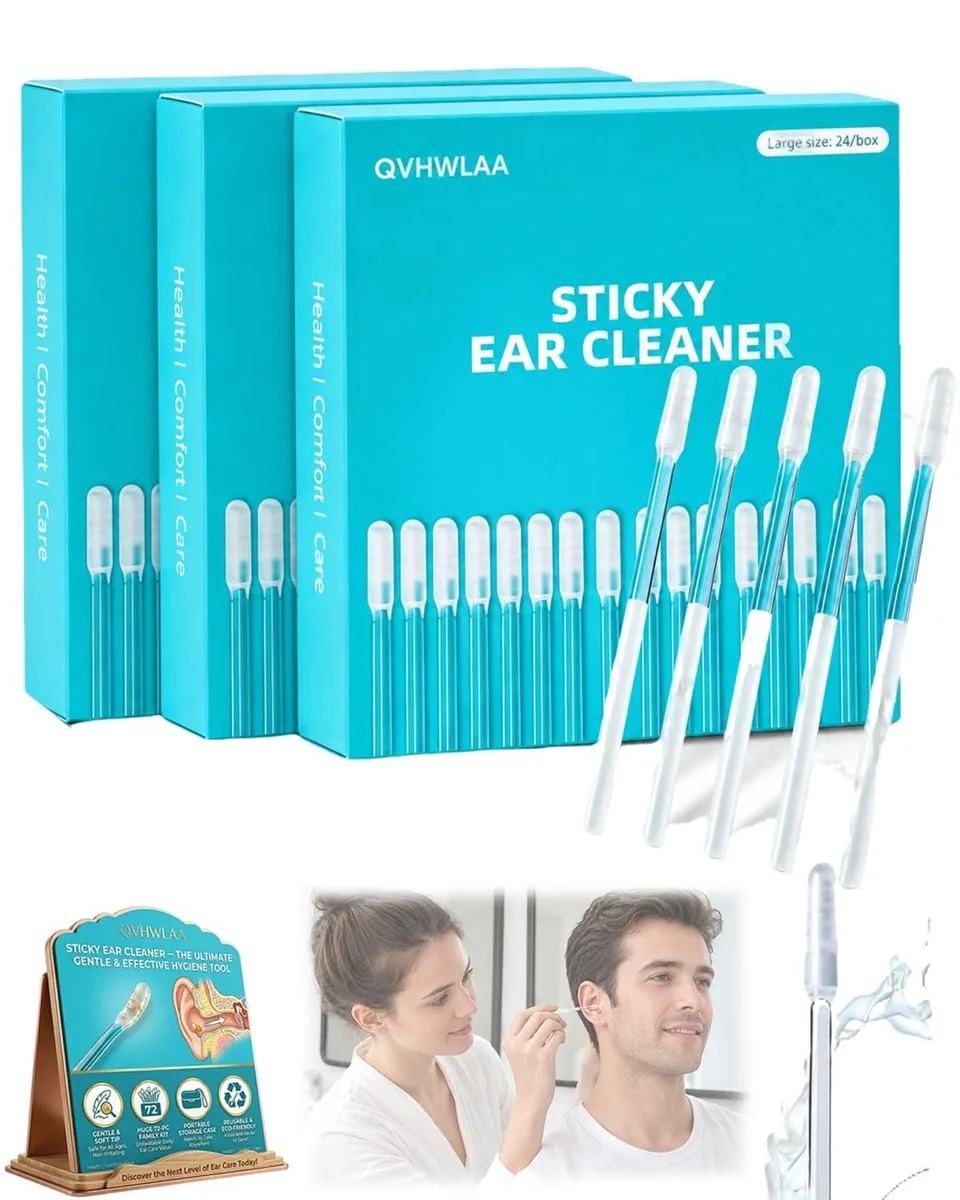 72 clear flexible silicone ear cleaning sticks with soft adhesive tips in a kit