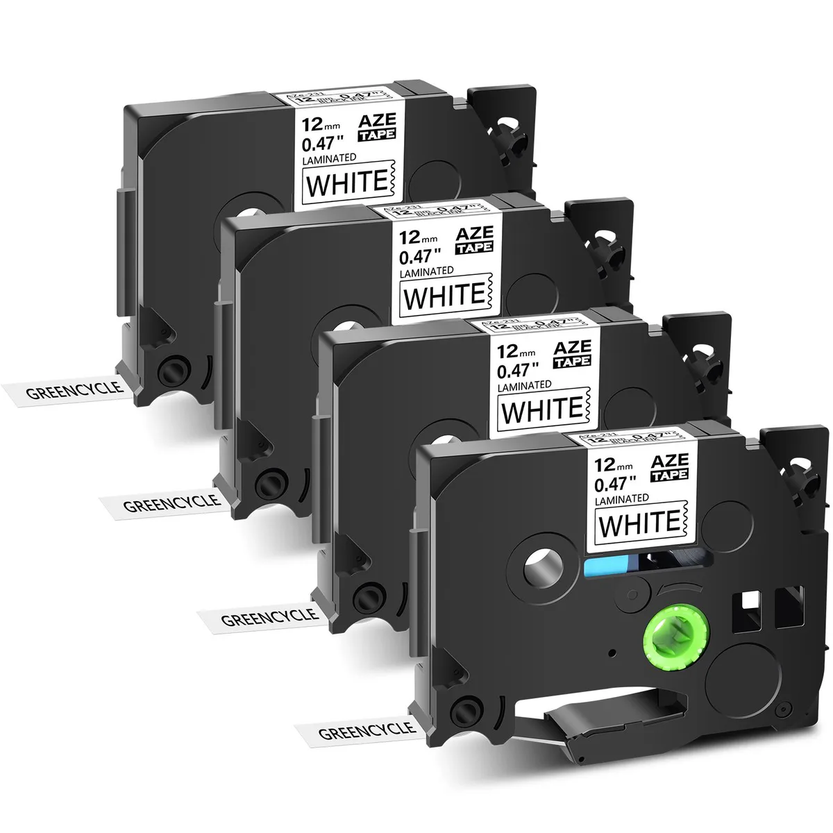 GREENCYCLE GREENCYCLE TZe-231 Compatible Laminated Label Tape 12mm 8m 4 Pack — product photo