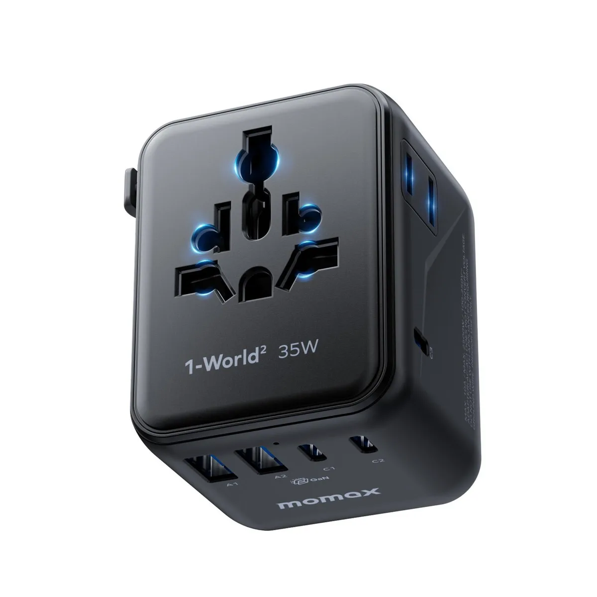 MOMAX Technology Ltd. MOMAX UA27 Universal Travel Adapter 7-in-1 35W (Black) — product photo