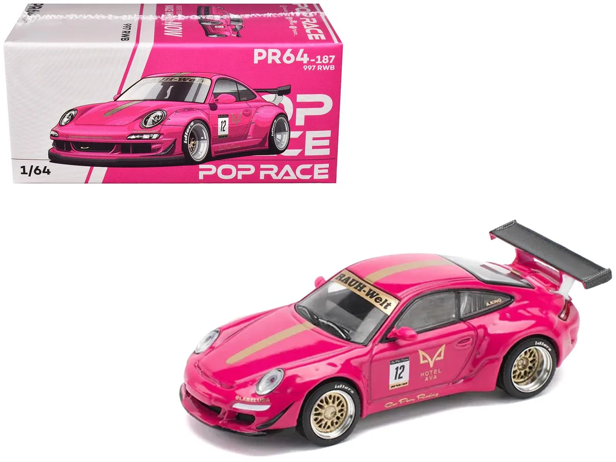 Pop Race Pop Race RWB 997 #12 "Hotel Ava" Pink Metallic 1/64 hobby collectible — product photo