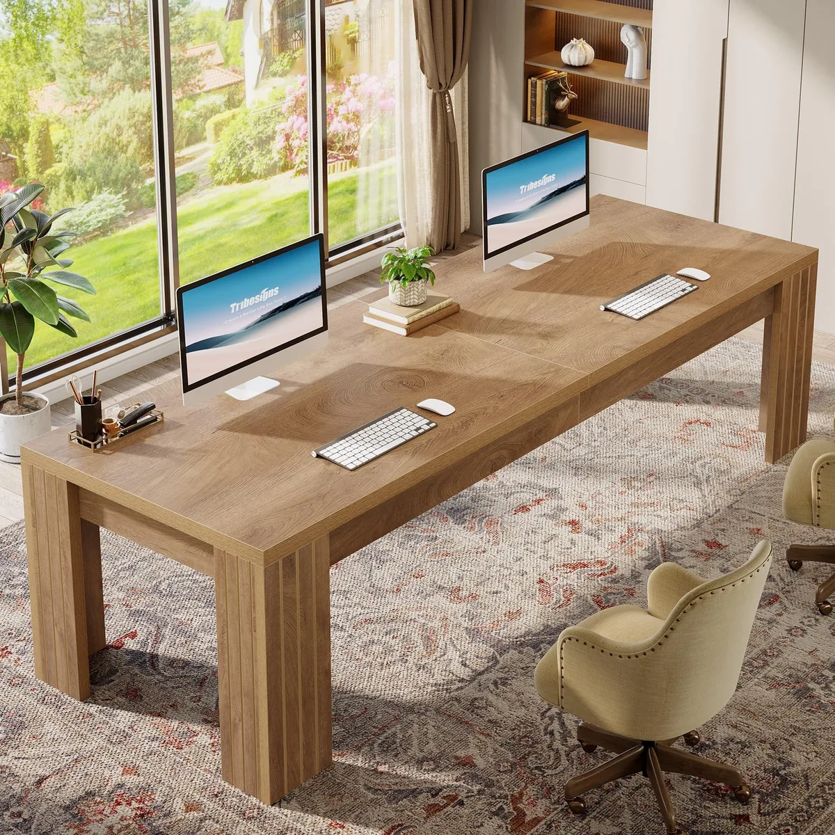 Tribesigns Tribesigns F2217-NEW 78.7-Inch Double Desk Rustic Brown — product photo
