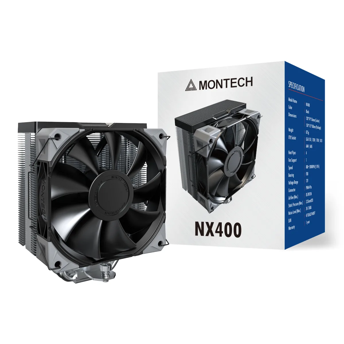 Montech Montech NX400 (B) CPU cooler 120mm 28mm fan 52 fins — product photo