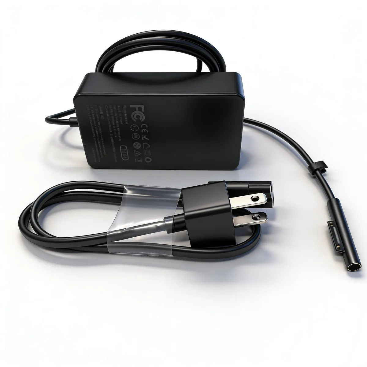 Black rectangular power brick with magnetic Surface connector and USB port