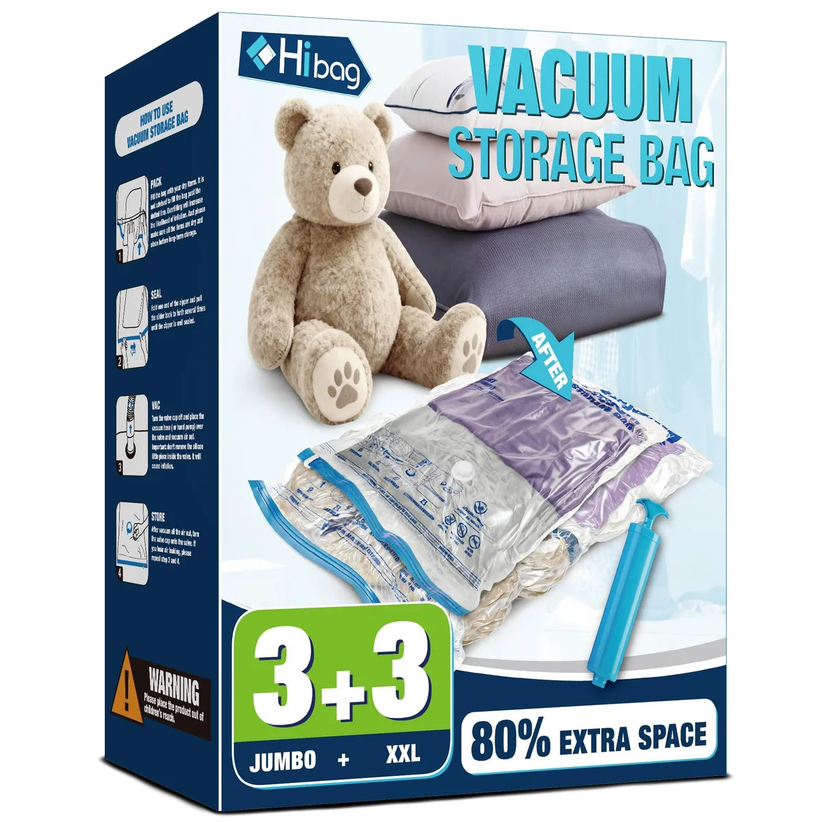  HIBAG HB-J+XXL Vacuum Storage Bags 6-Piece XXL Jumbo — product photo