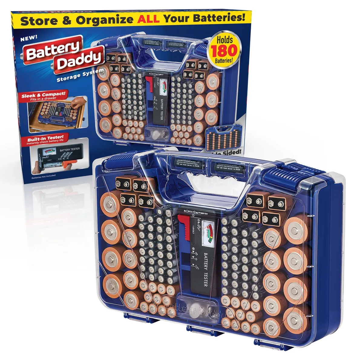  Battery Daddy Double-Sided Organizer Case 180 Batteries Blue — product photo