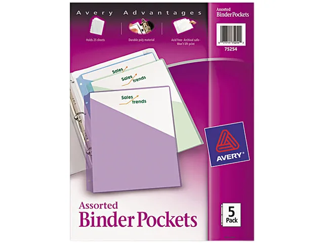 Avery Avery 75254 Binder Pockets 5 Pack Assorted Colors 11" 20 Sheets — product photo