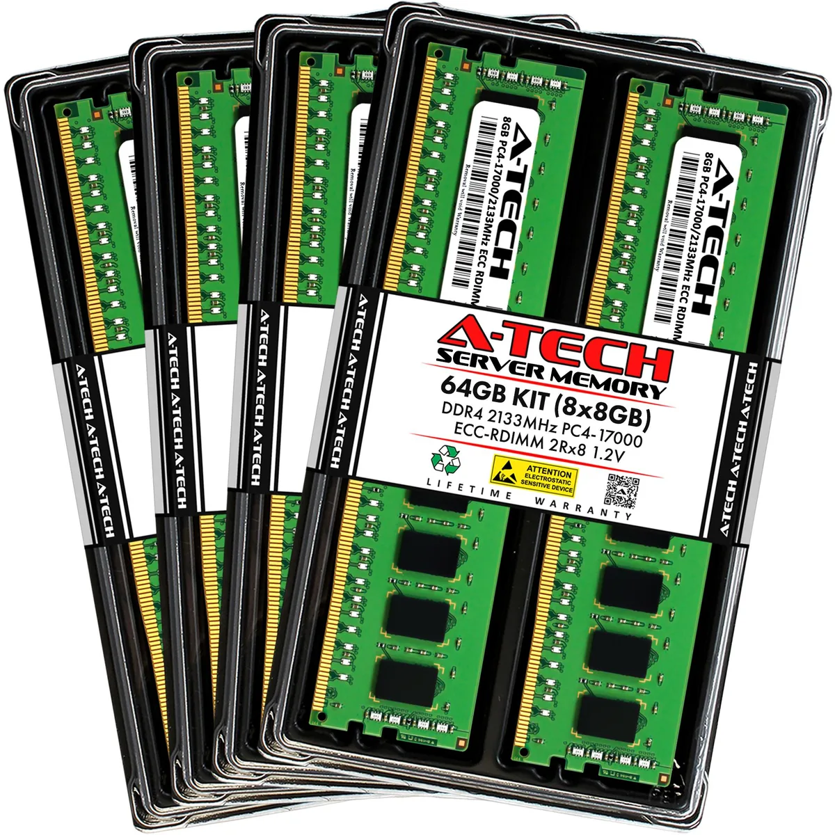 A-Tech A-Tech 64GB (8x8GB) DDR4 2133MHz ECC RDIMM 2Rx8 CL15 1.2V server RAM — product photo