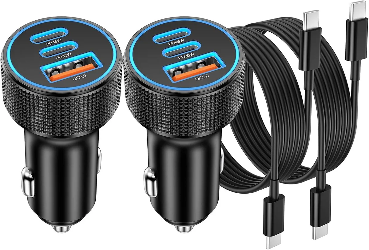 Hamzan Hamzan 93W 3-Port Car Charger PD45W+30W 6ft Cord 2-Pack — product photo