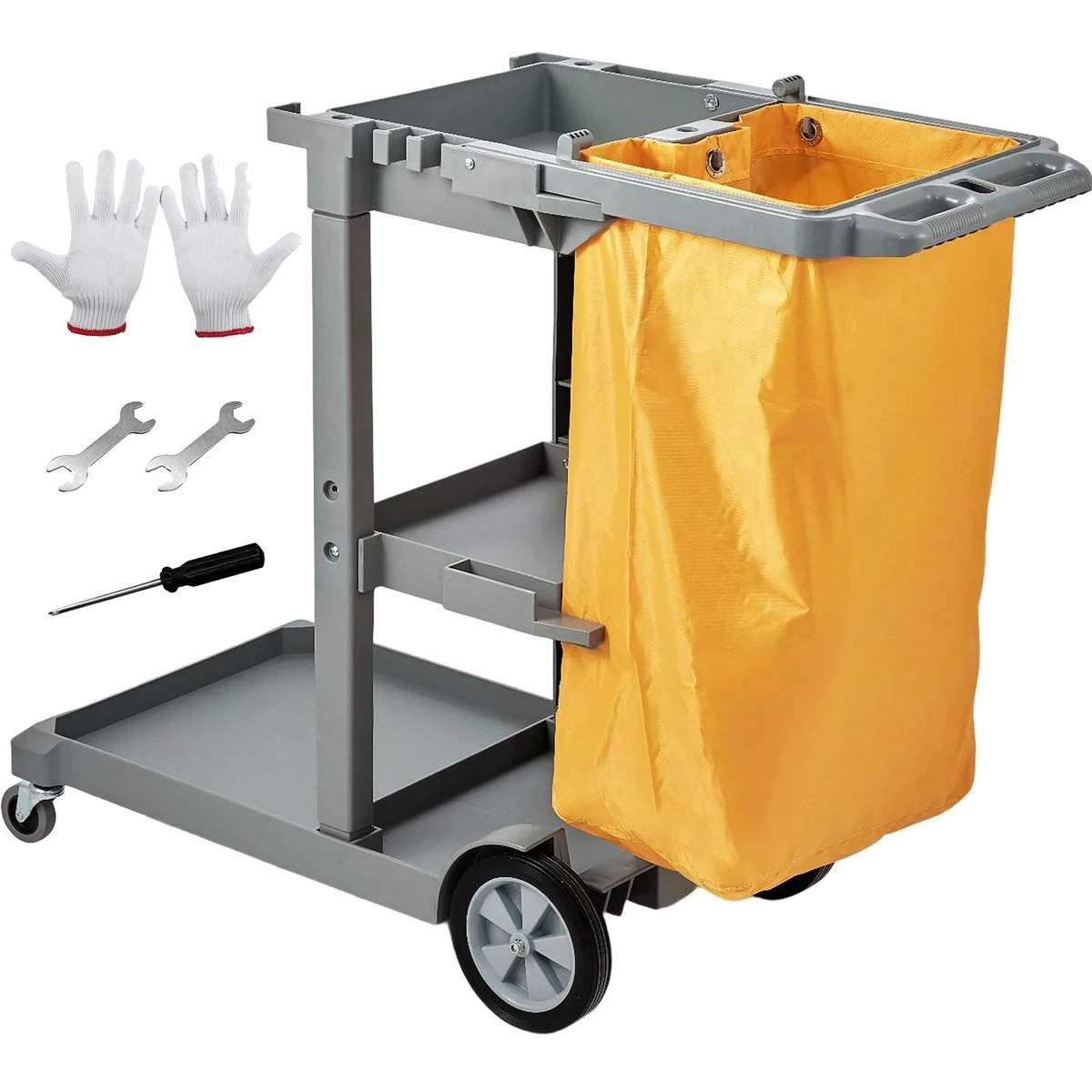 VEVOR VEVOR 3-Shelf Cleaning Cart 200 lbs 25 Gallon PVC Bag Yellow+Grey — product photo