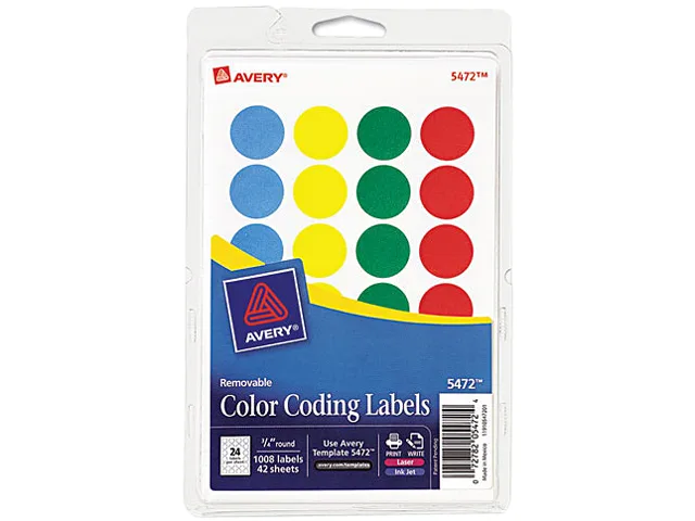 Round removable colour-coding labels in assorted colours on white sheets