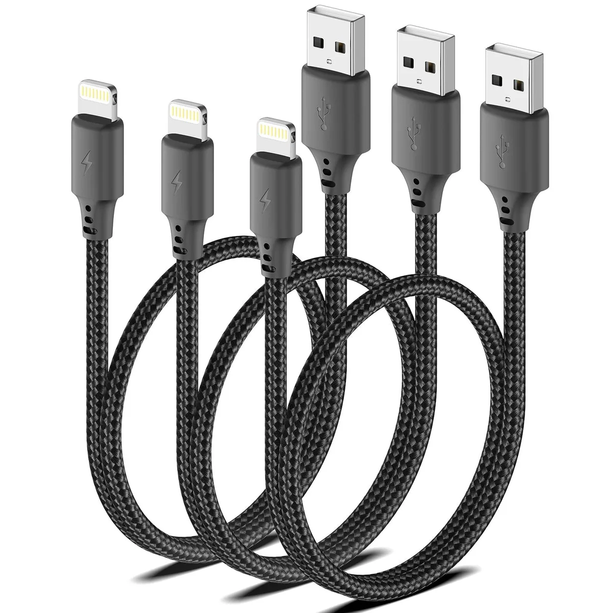  Cenepor 1.5ft Lightning Cable 3Pack USB-A Black 2.4A MFi — product photo