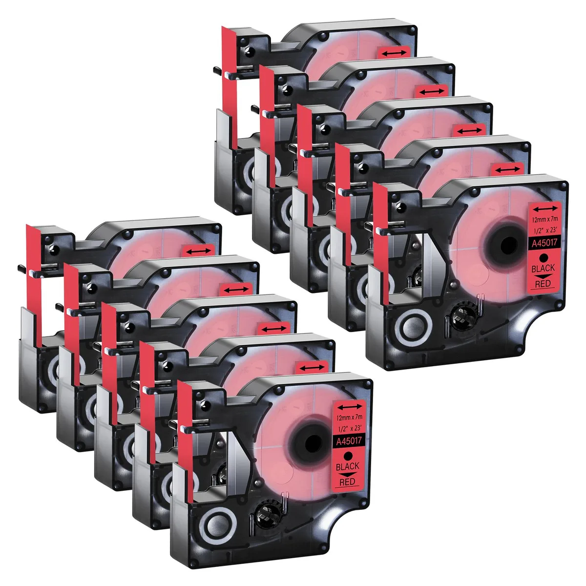GREENCYCLE GREENCYCLE 10 Pack D1 Label Tape 12mm 23ft Black on Red — product photo