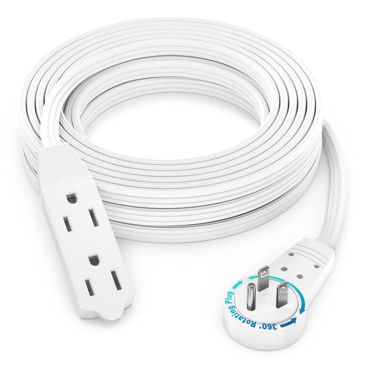  Maximm ADW-360-3320-W 20 ft 360° Rotating Flat Plug Extension Cord 16/3 AWG 3 Outlet White — product photo