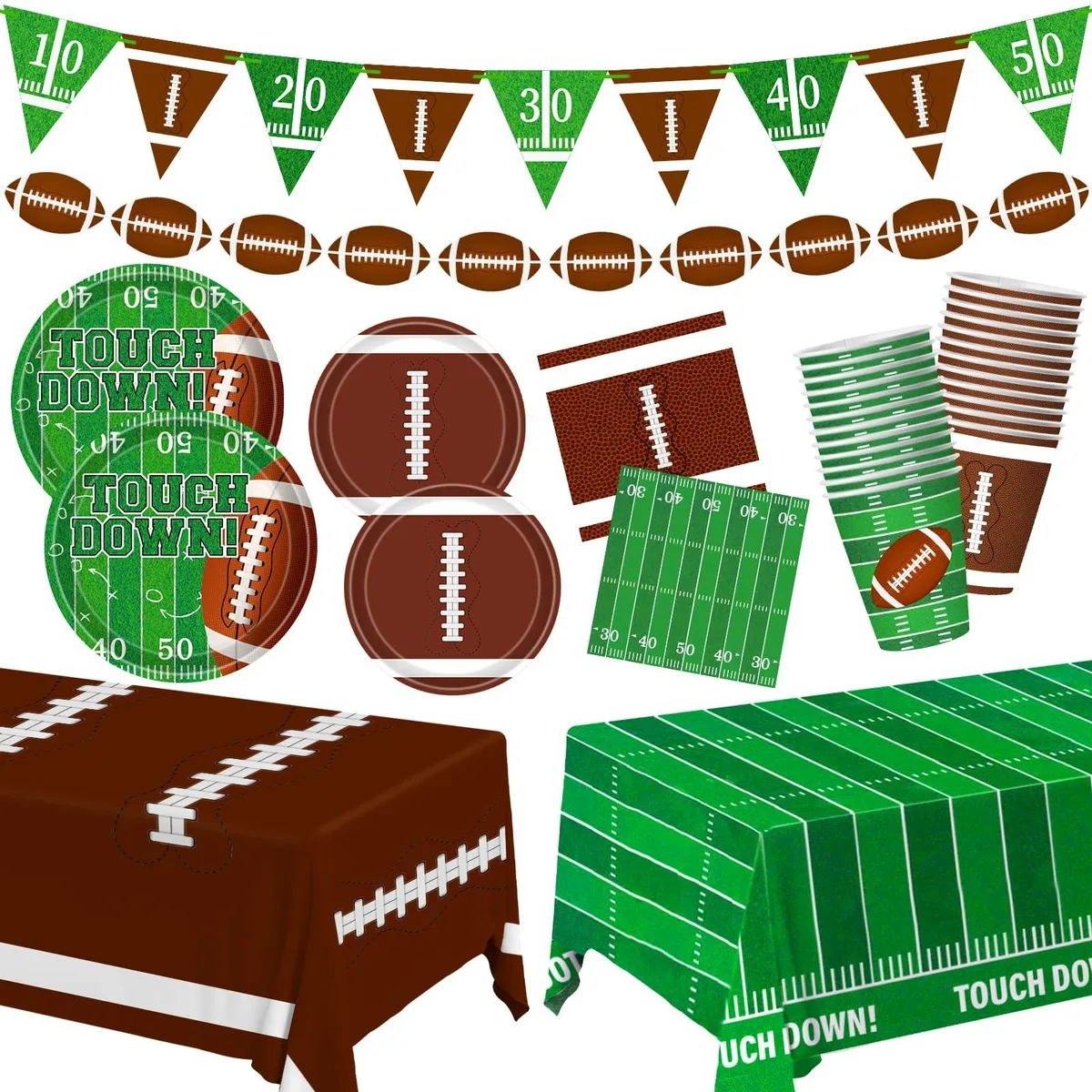  Football Party Supplies Kit Serves 24 Plates Napkins Cups Banner Tablecloth Gold — product photo