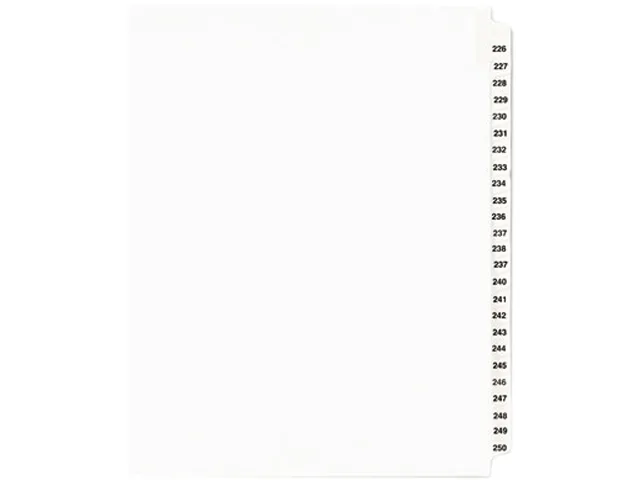 Avery Avery 1339 card filing tab dividers 226-250 11 x 8 1/2 side tab clear — product photo