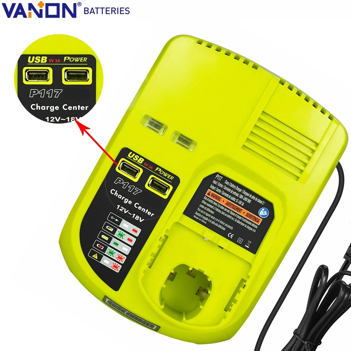 THISS THISS P117 18V Fast Charger Dual Chemistry 2 USB Ports Green — product photo