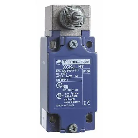 Telemecanique Sensors ZCKJ404H7 heavy-duty limit switch with rotary head, side-mounted actuator, grey industrial housing