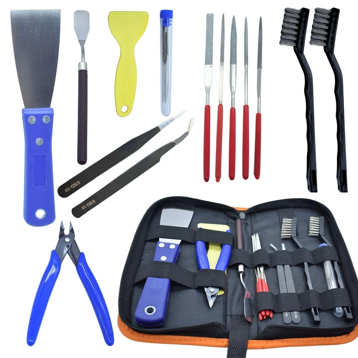 24-piece 3D printer tool kit in nylon zip bag with cutters scrapers needles brushes tweezers