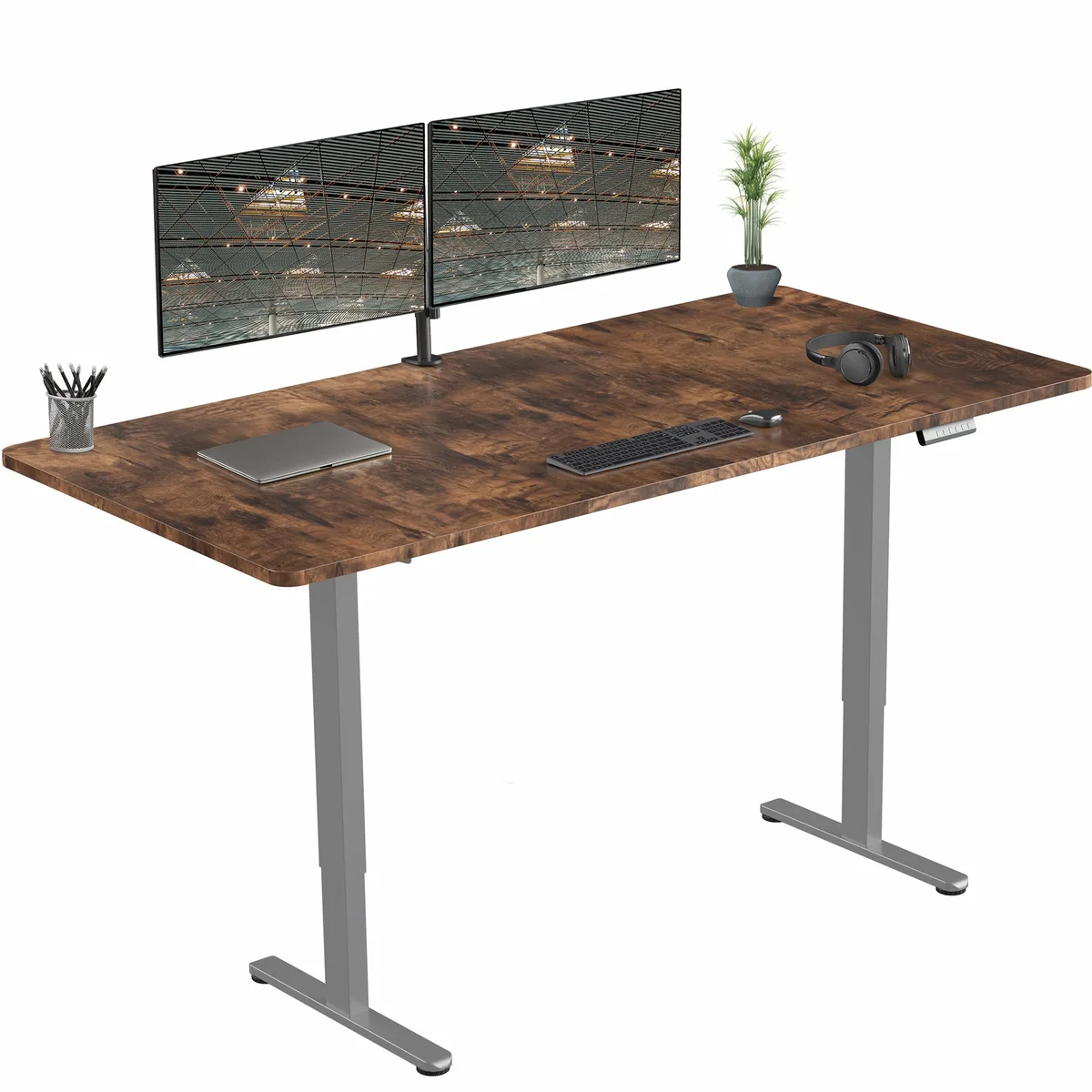 VIVO VIVO Electric Dual Motor Standing Desk 71 x 36 Vintage Brown Gray — product photo
