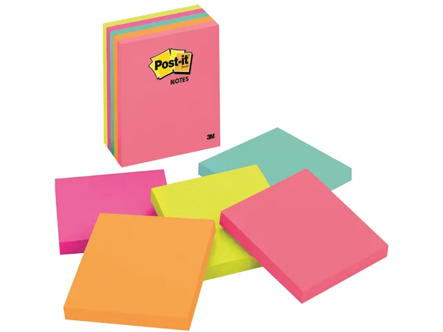 Square 4-inch sticky notes in assorted colours, five pads of 100 sheets each