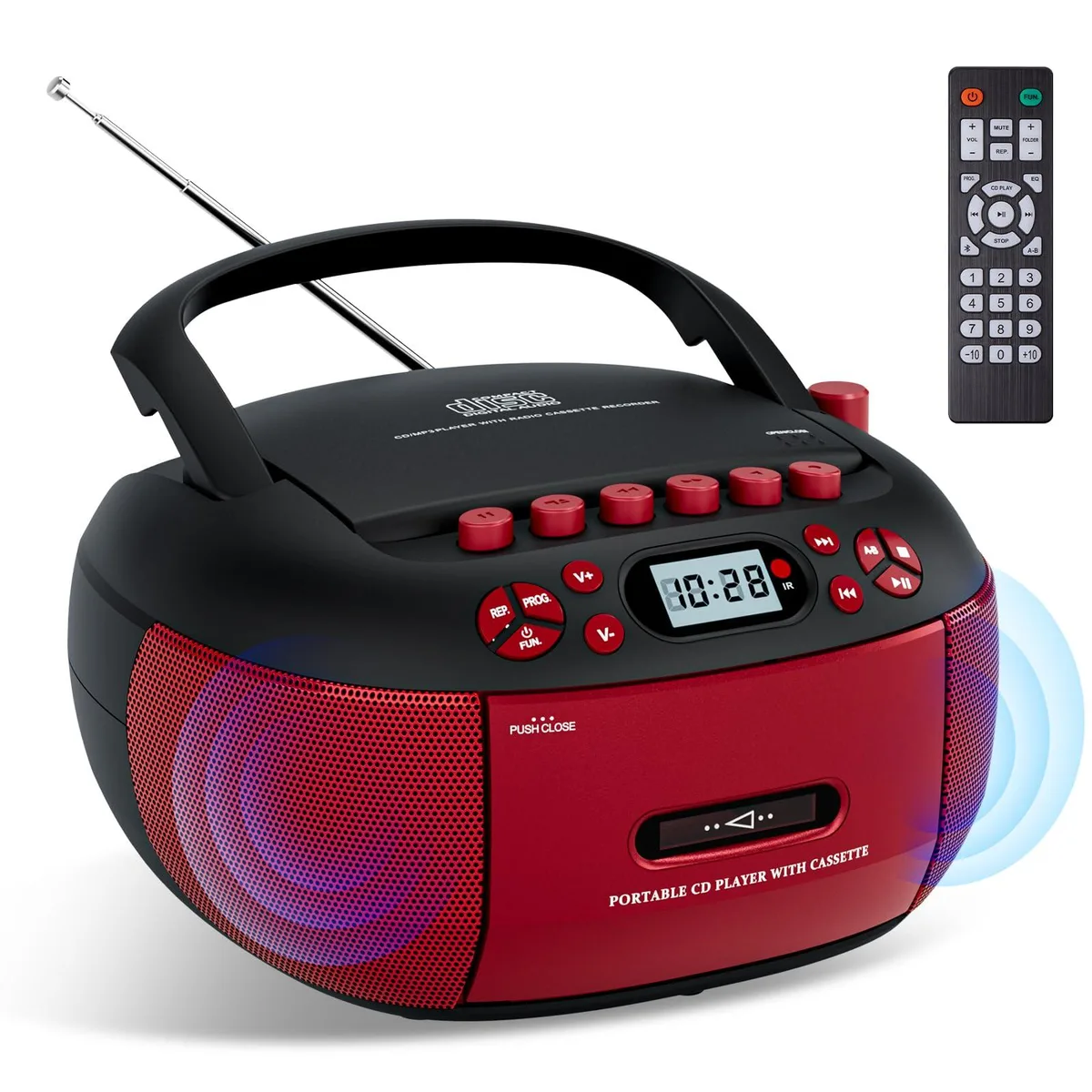  CTDZLED 9270 Portable CD Cassette Player Boombox Red Bluetooth 5.1 — product photo