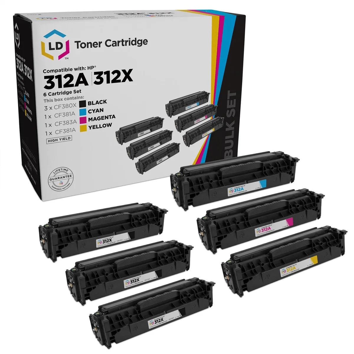 LD Products LD Products 312X/312A toner cartridge 6-pack (3 black, cyan, magenta, yellow) — product photo