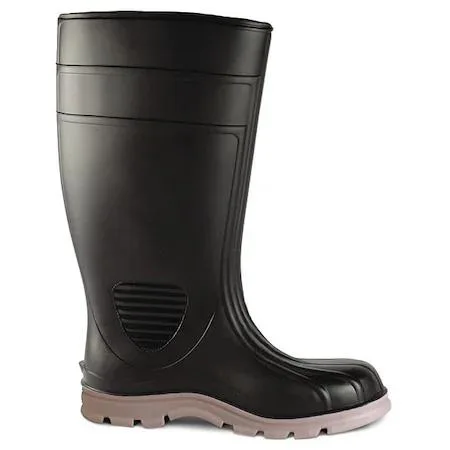 Black knee-high rubber work boot plain toe lug sole size 6