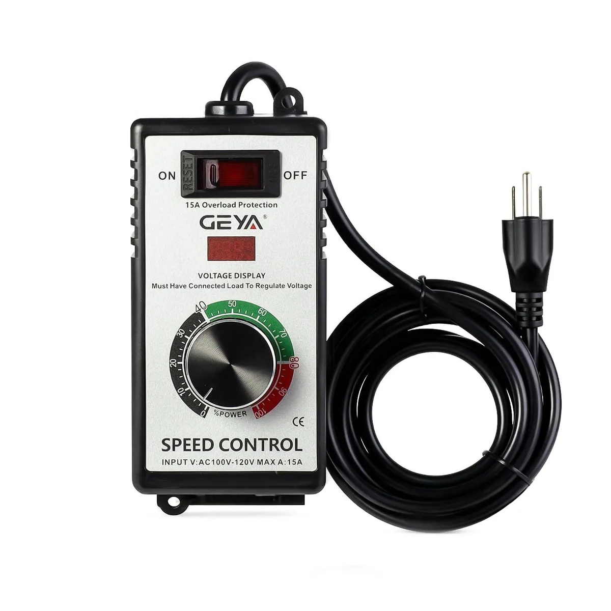 Black plastic rectangular controller with LED display and rotary knob
