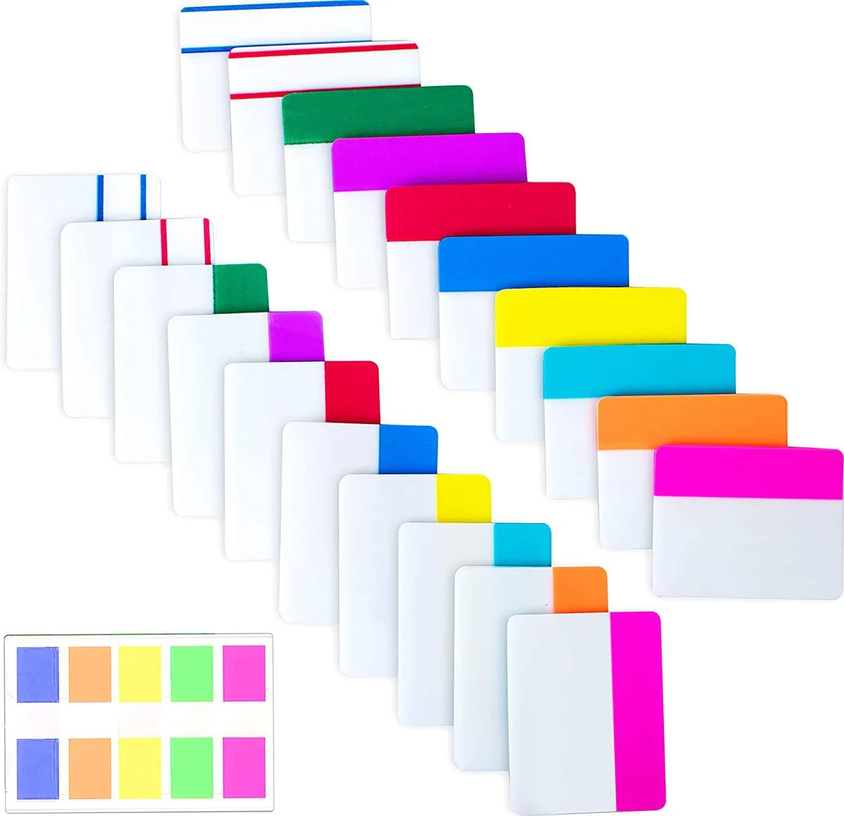 Pack of 500 multicolor 2-inch square sticky index tabs in dispenser box