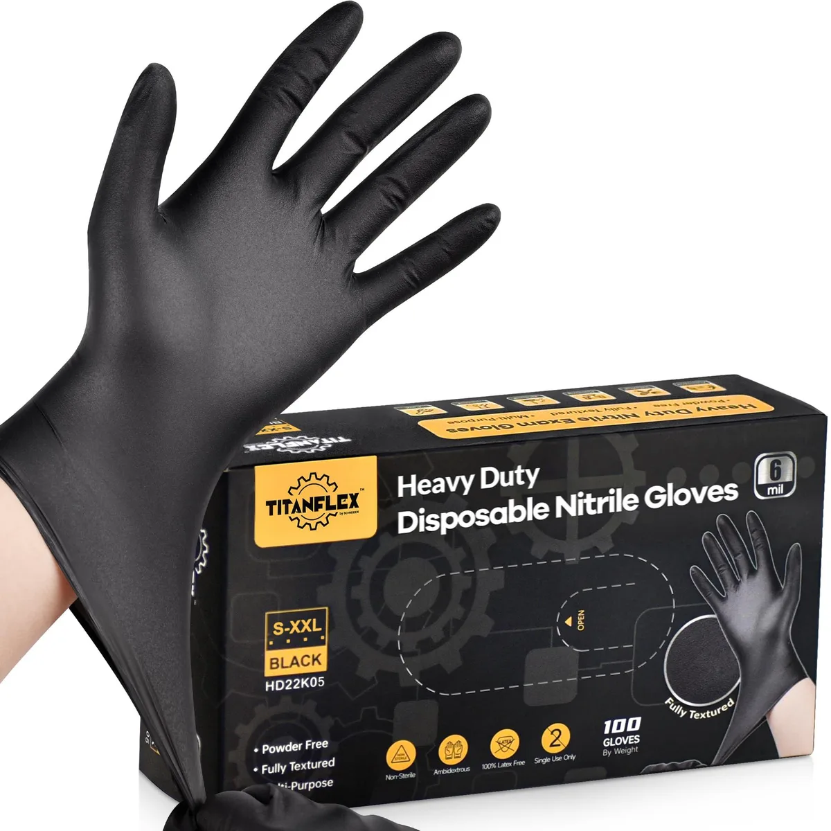 Box of 100 gray nitrile gloves, 6 mil, fully textured finish