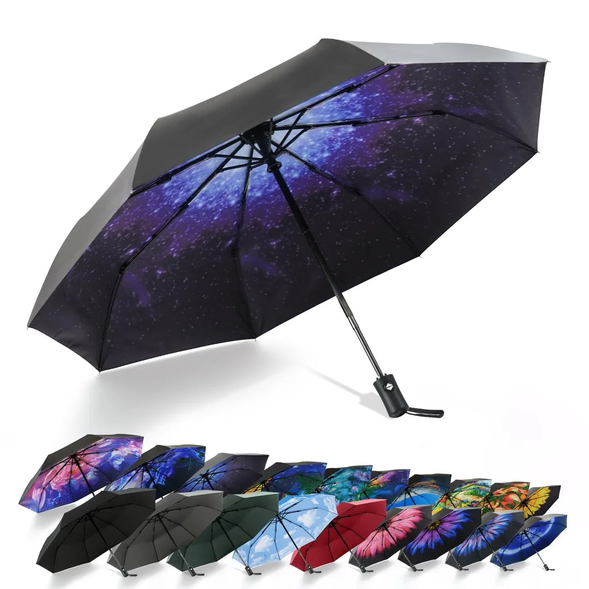  SY COMPACT H-Starry Sky Blue Clear Travel Umbrella 11.2in .67lb UPF 50+ — product photo