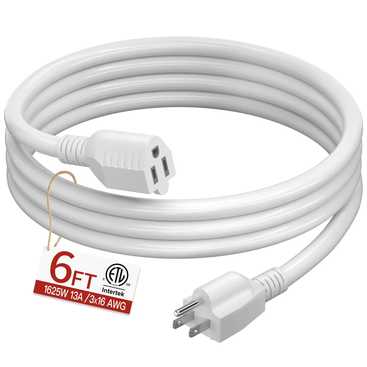  Skrizcable 16AWG 6ft White Power Extension Cord 13A 1625W 125VAC ETL Listed — product photo