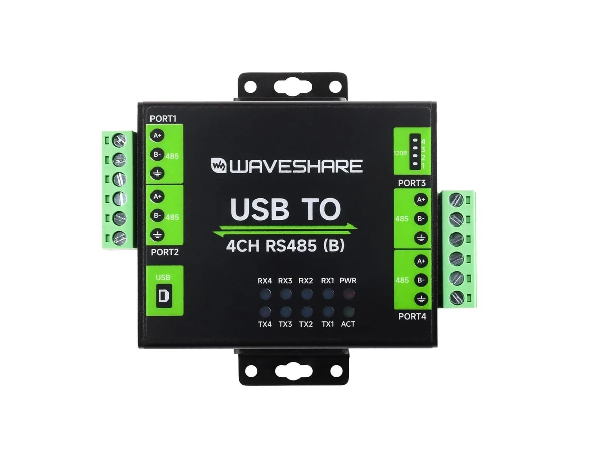 WaveShare WaveShare Industrial Isolated USB to 4-Ch RS485 Converter (B) 2 in 1 accessory — product photo