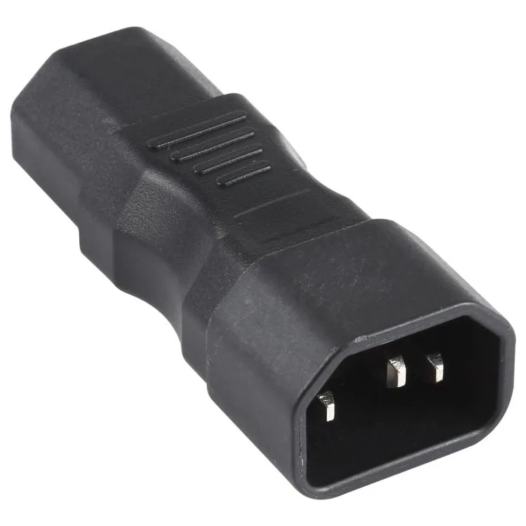 Black C13 to C15 groove AC power plug adapter with PVC body and copper contacts