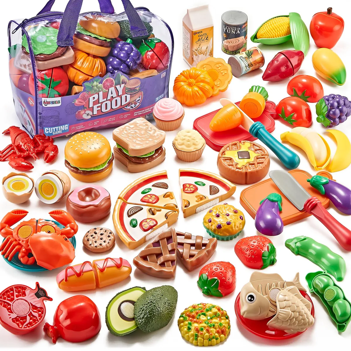  LAUGIGLE 78Pc Cutting Toy Food with Storage Bag — product photo