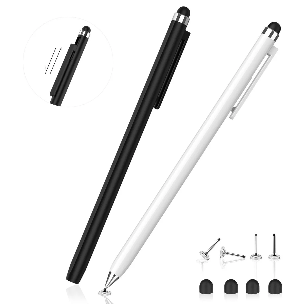Mixoo 2-in-1 Retractable Stylus 2 Pack Black White 6.7 in — product photo