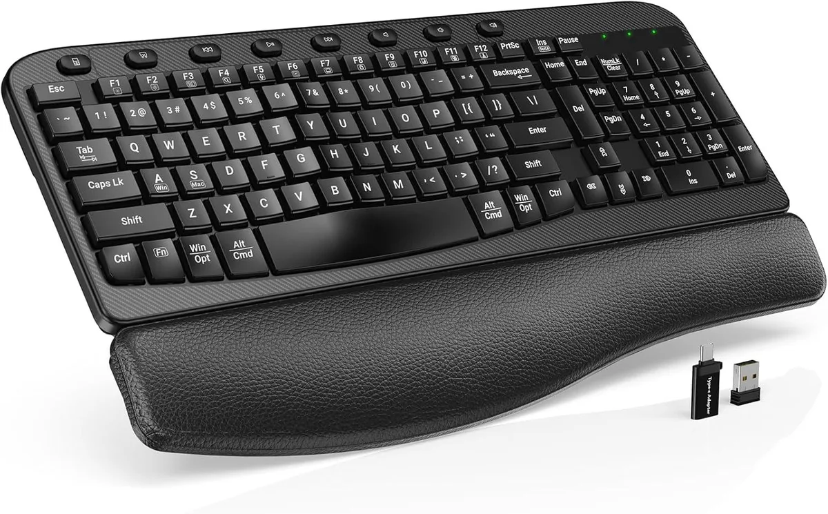 TUKO TUKO Ergonomic Wave Wireless Gaming Keyboard Black Full Size — product photo