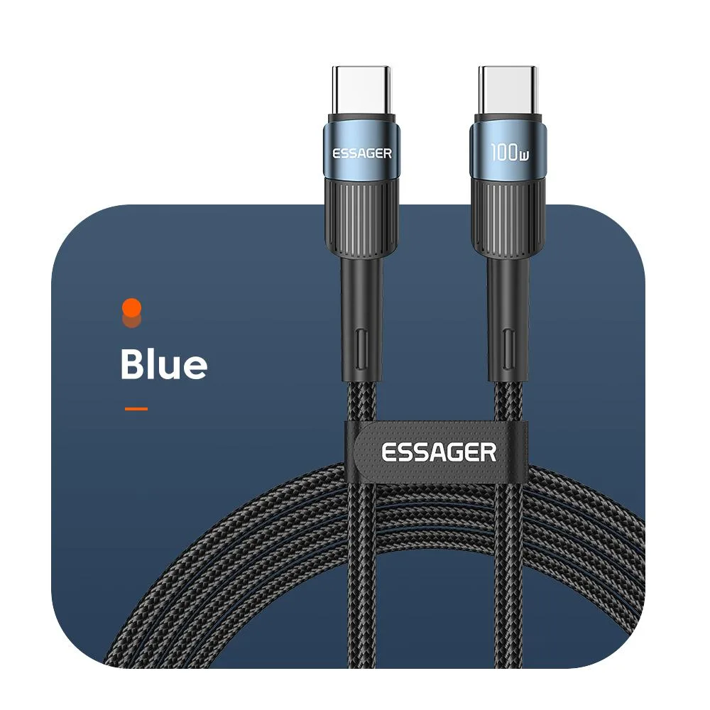 ESTONE ESTONE Essager XC100W USB-C to USB-C Cable 100W PD 5A Nylon Braided 6.6ft Blue — product photo