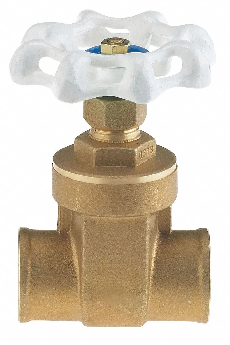 Small brass gate valve with wheel handle and solder ends