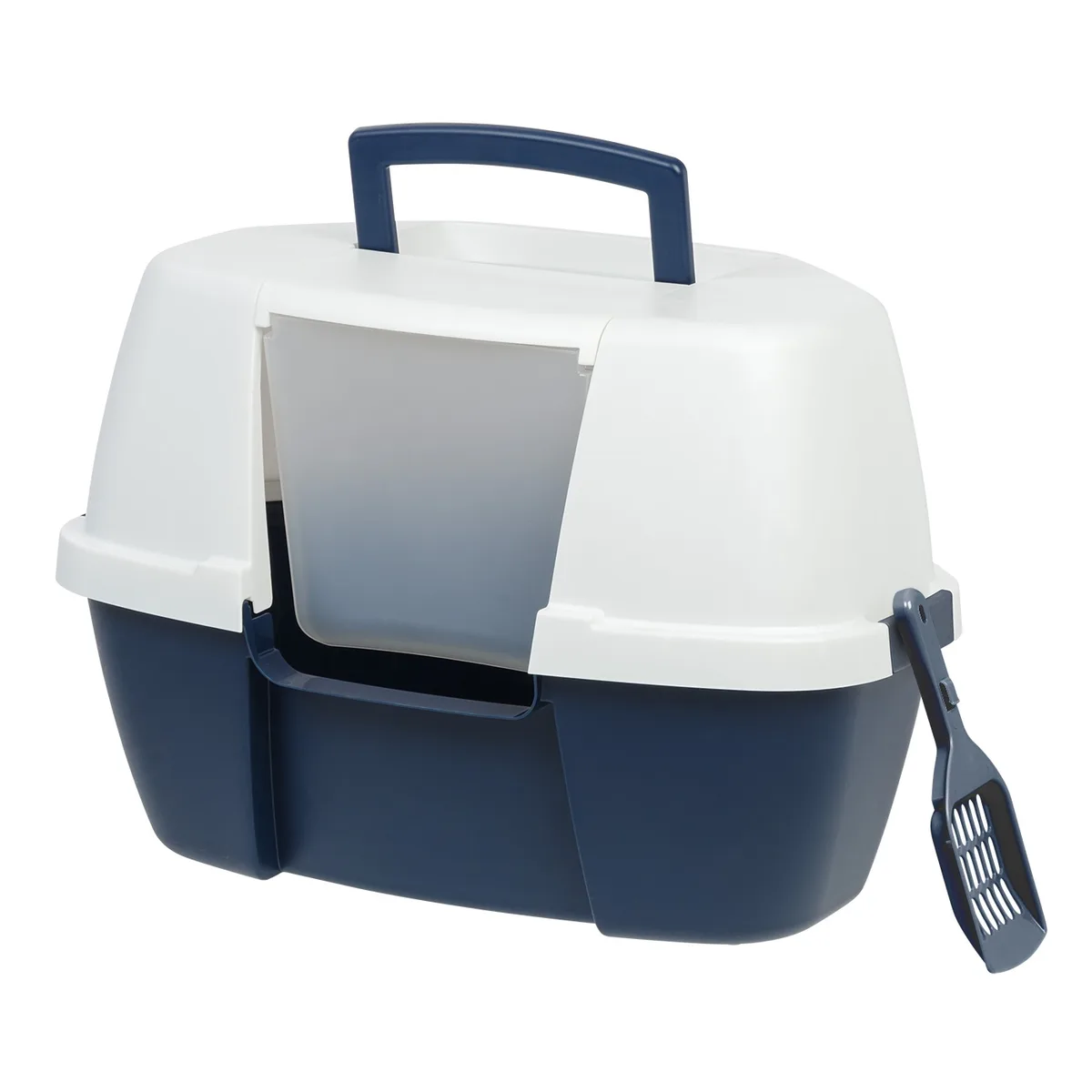 IRIS USA, INC. IRIS USA, INC. Large Hooded Corner Litter Box with Scoop, Navy — product photo